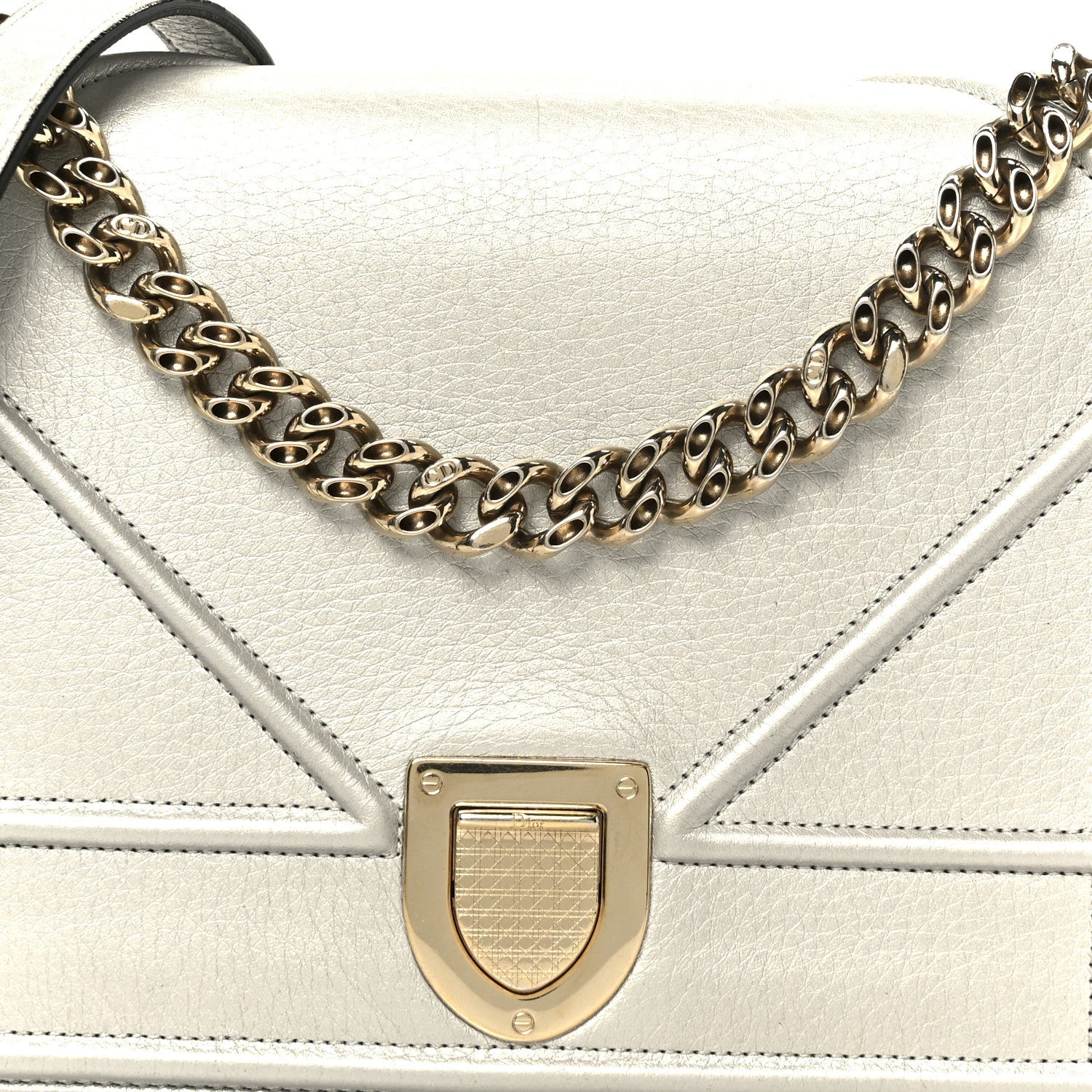 Metallic Grained Calfskin Medium Diorama Flap Bag Silver