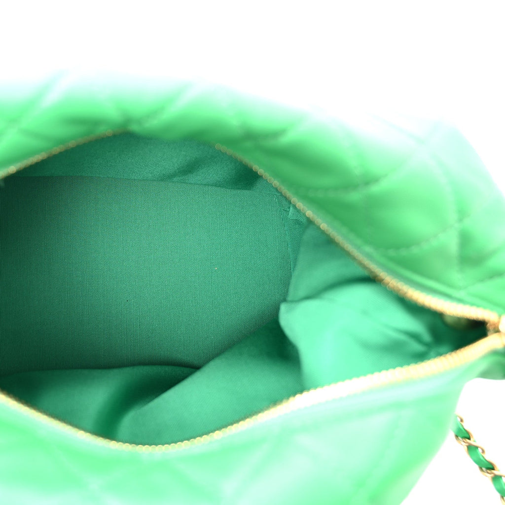 Lambskin Quilted Large Perfect Meeting Hobo Green