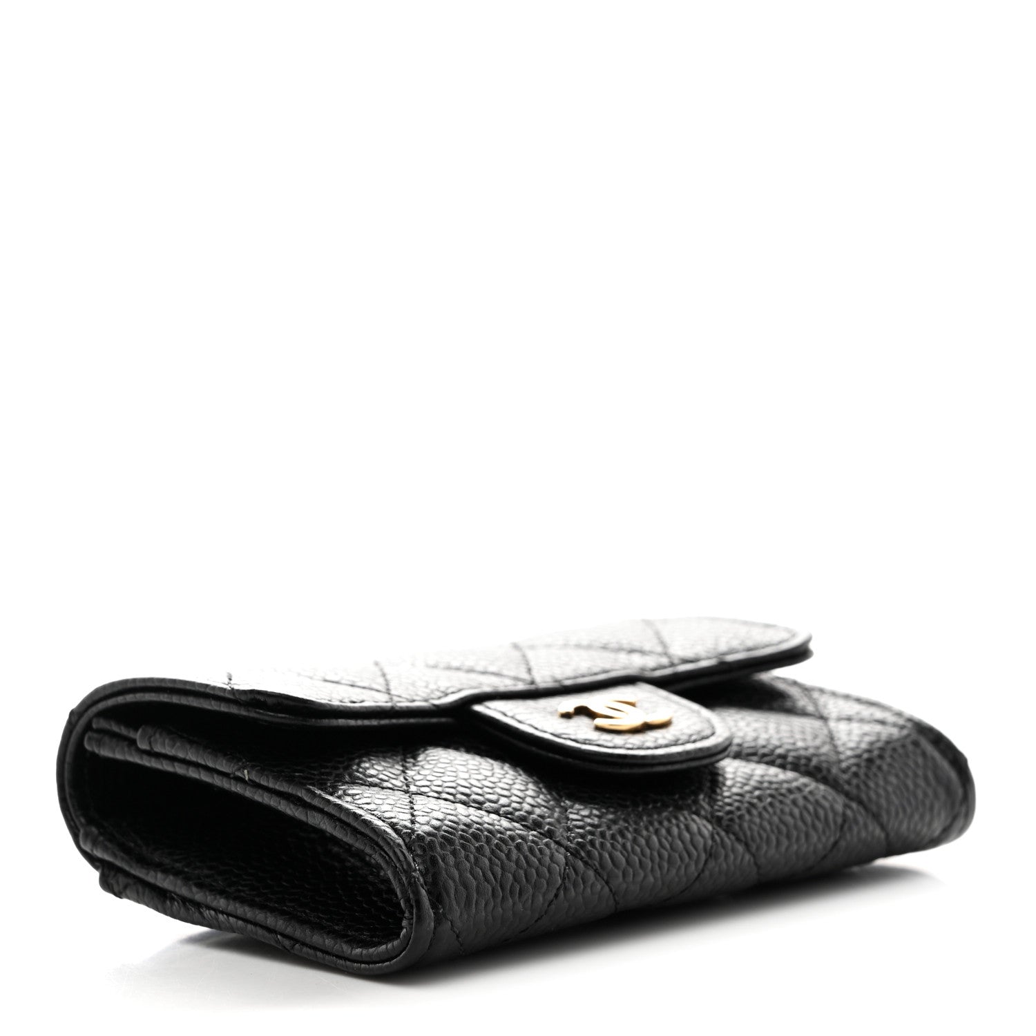 Caviar Quilted Flap  Holder Wallet Black