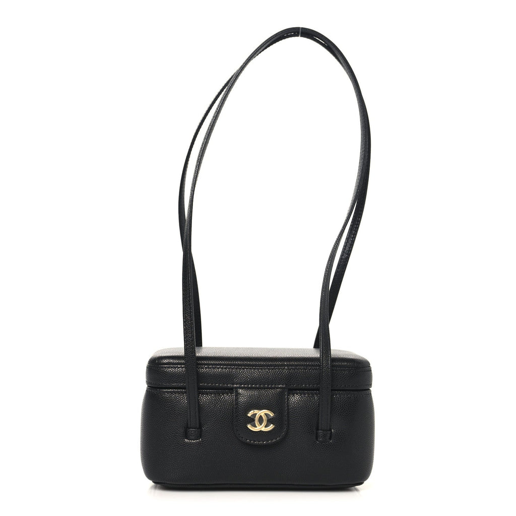 Shiny Caviar Preppy Coco Long Vanity With Strap Black