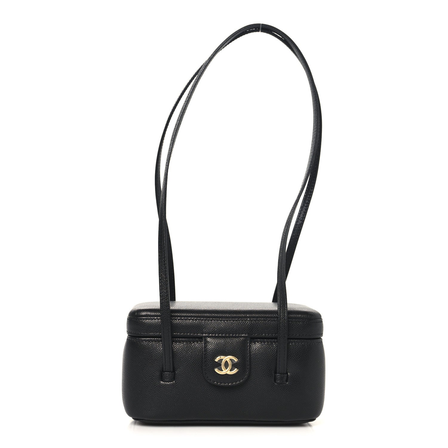 Shiny Caviar Preppy Coco Long Vanity With Strap Black