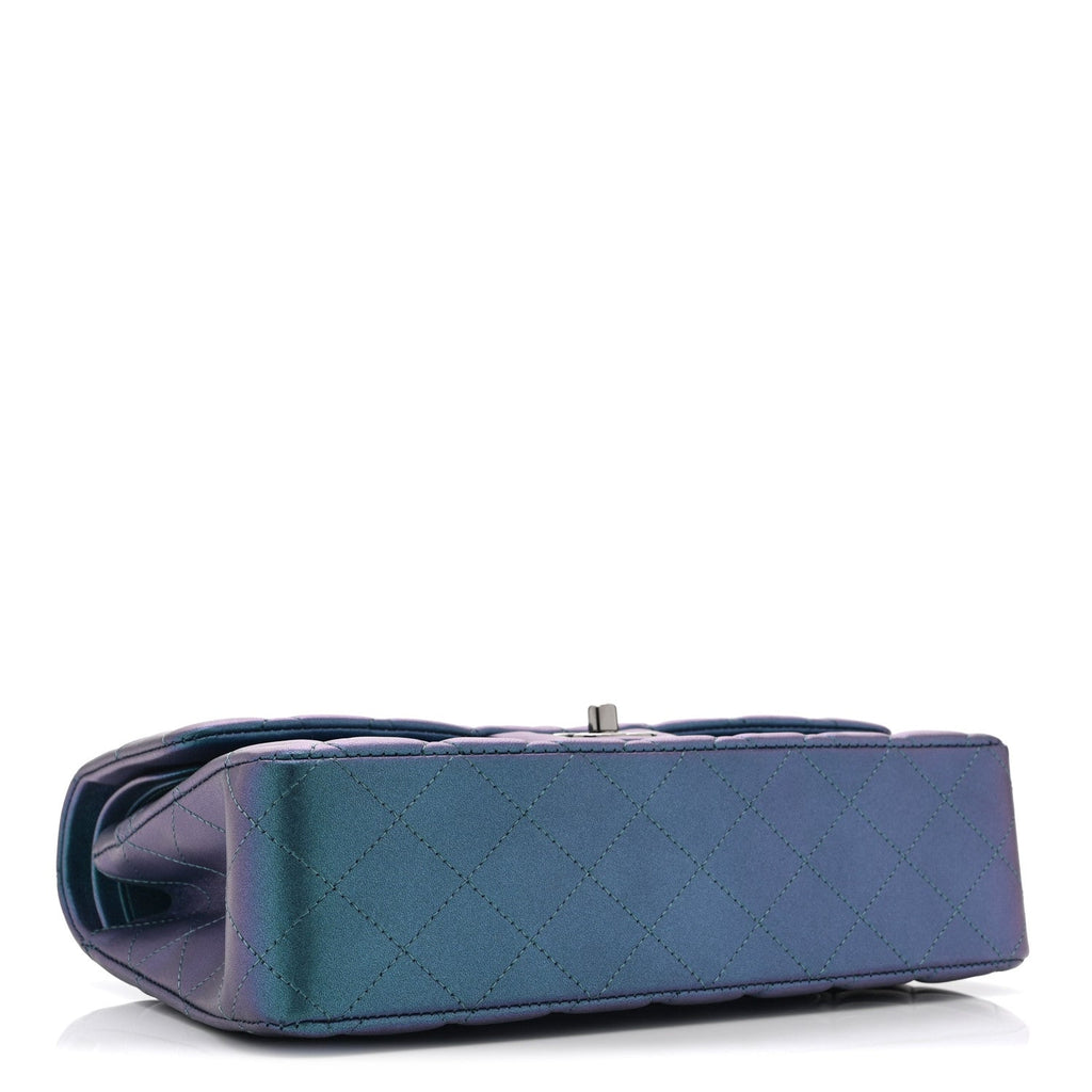 Iridescent Lambskin Quilted Medium Double Flap Turquoise