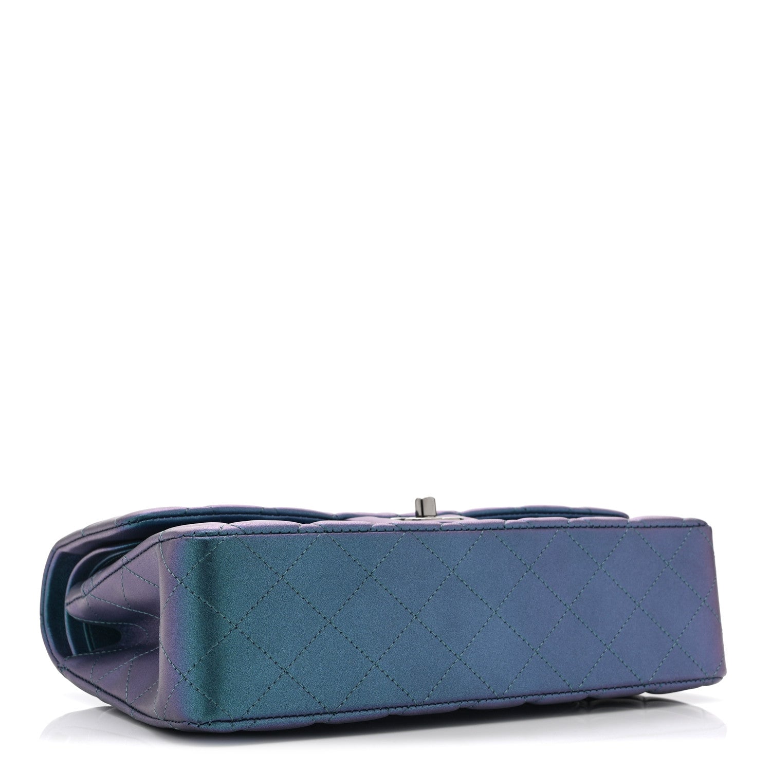 Iridescent Lambskin Quilted Medium Double Flap Turquoise