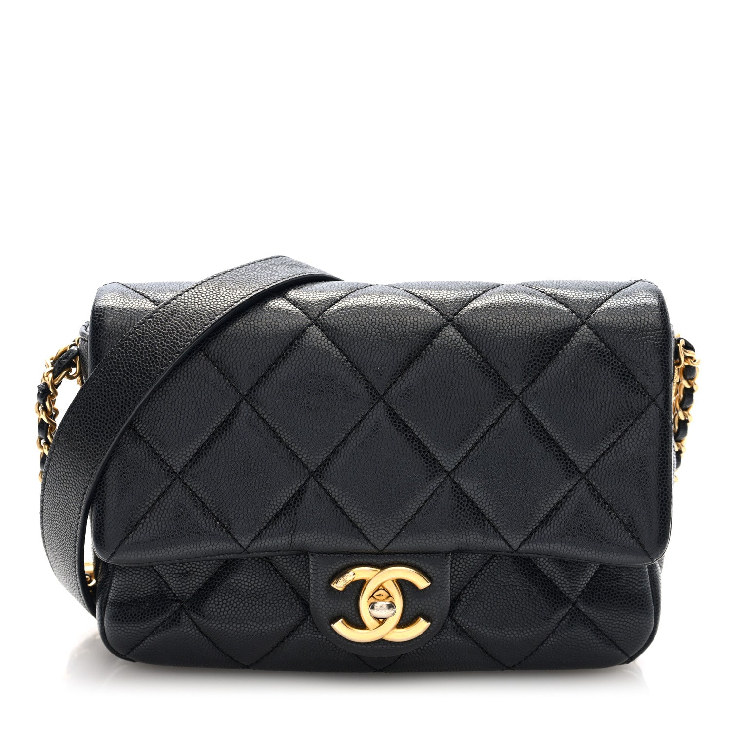 Caviar Quilted Small Twist Your Buttons Flap Black
