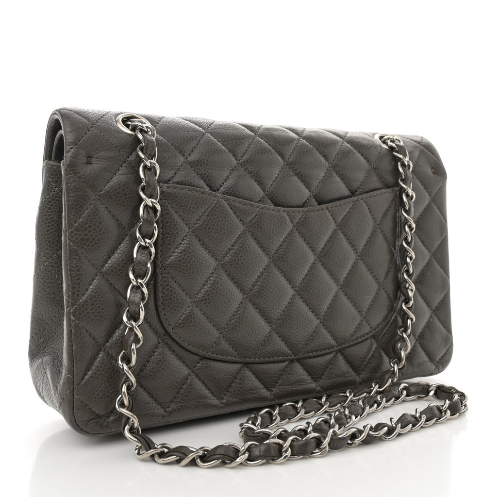 Caviar Quilted Medium Double Flap Dark Grey