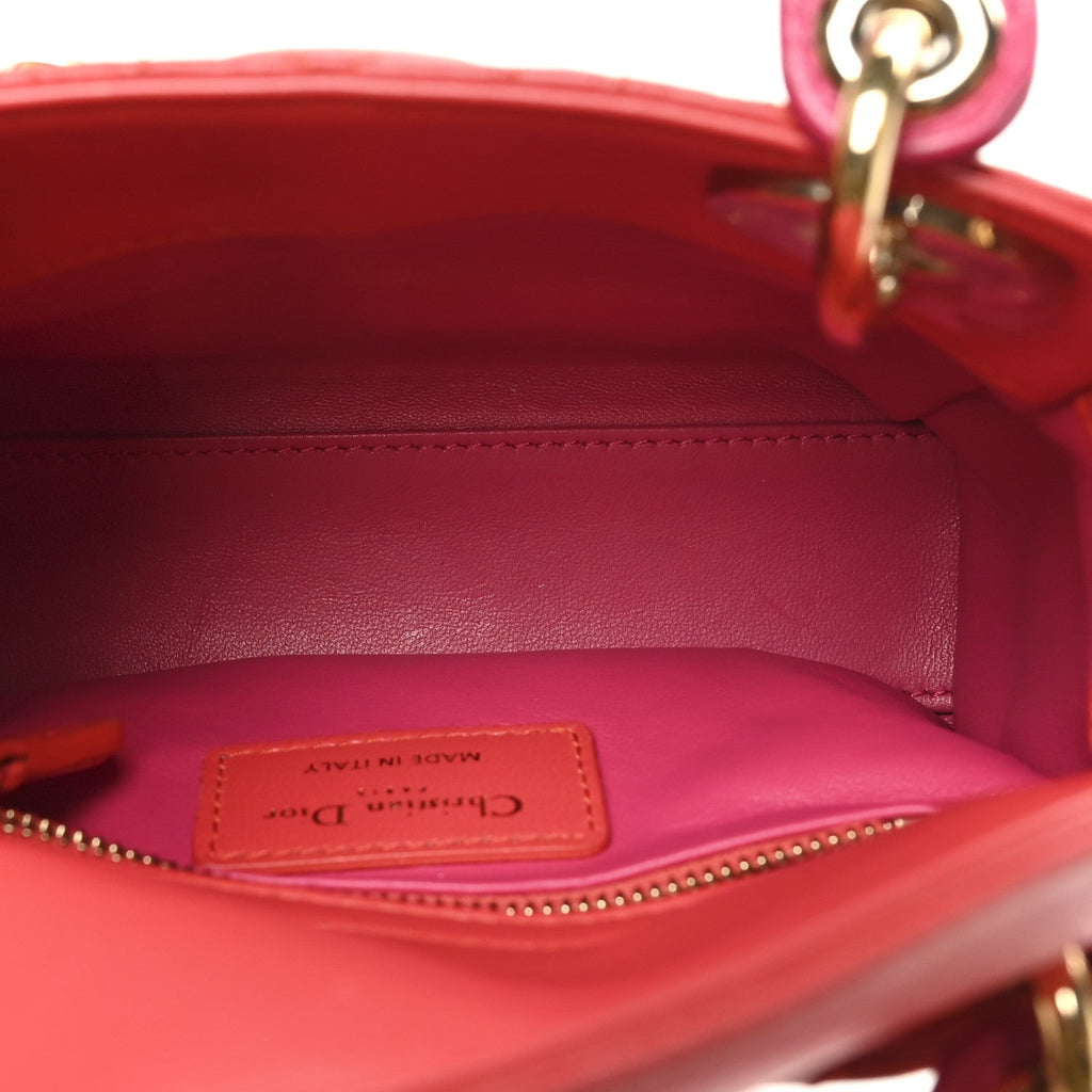Lambskin Cannage Mini Bi-Color Lady Dior Red Fuchsia