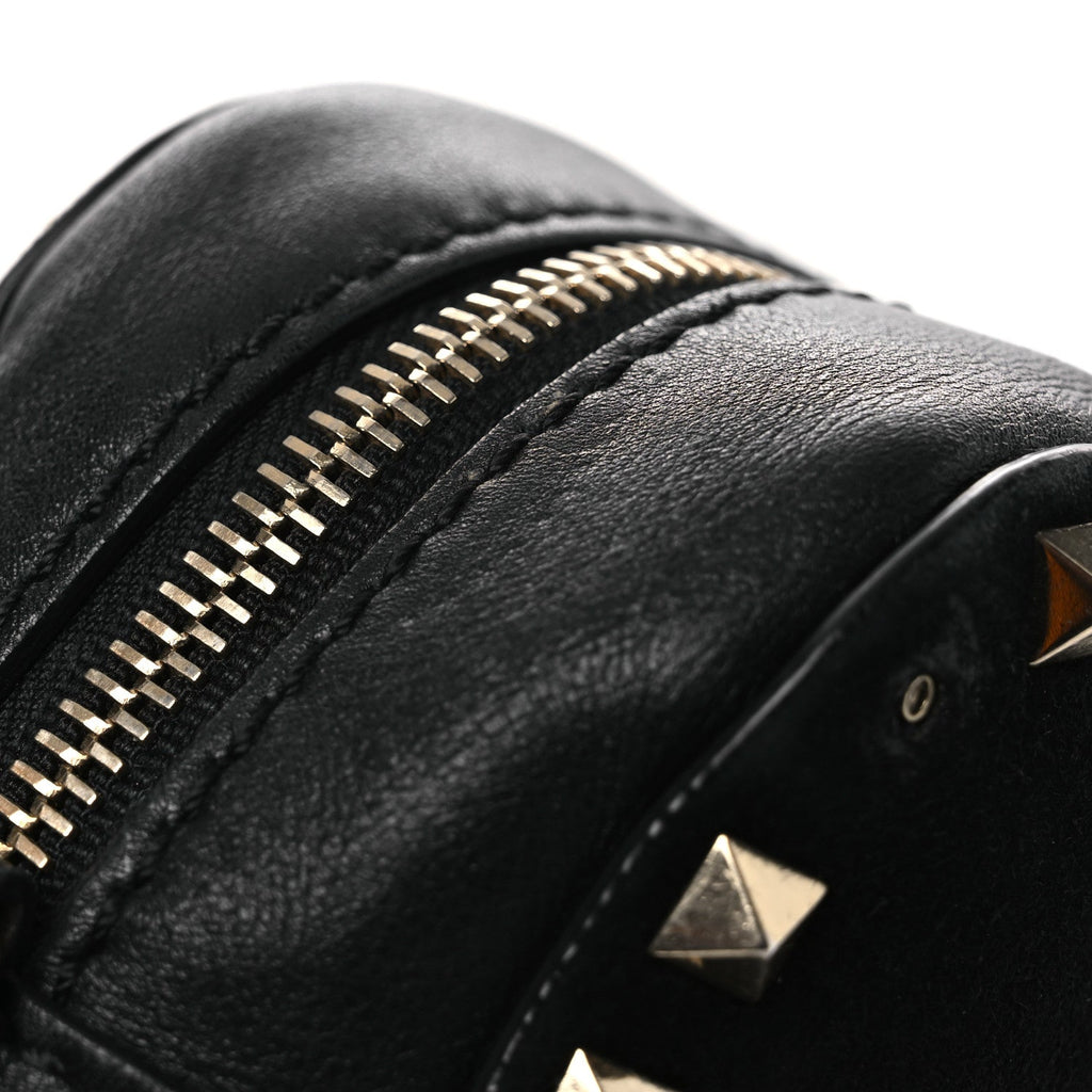 Calfskin Suede Rockstud Camera Crossbody Bag Black