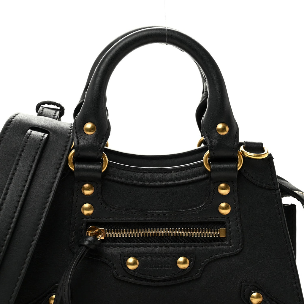 Smooth Calfskin Neo Classic Brass Hardware Nano City Crossbody Black