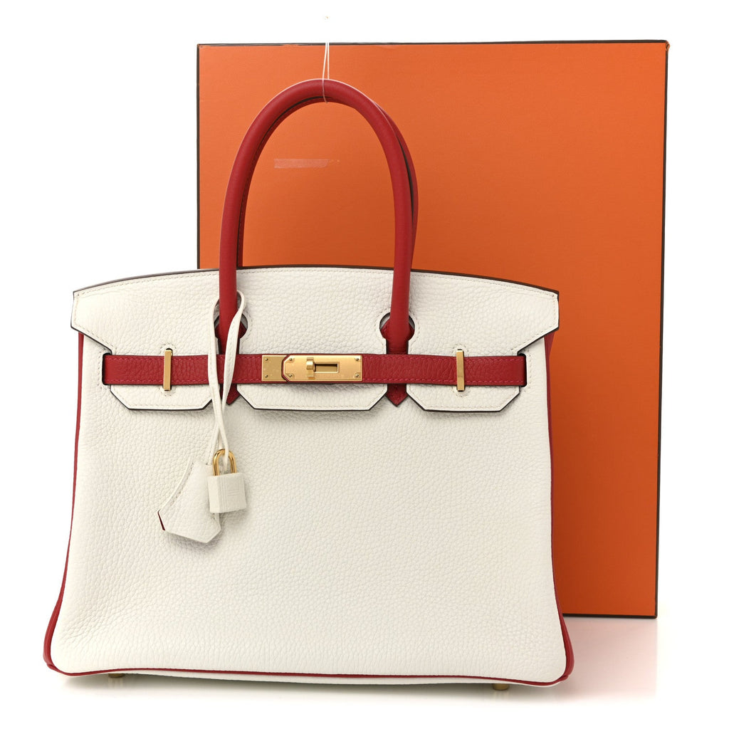 Taurillon Clemence Horseshoe Birkin 30 White Rouge Casaque