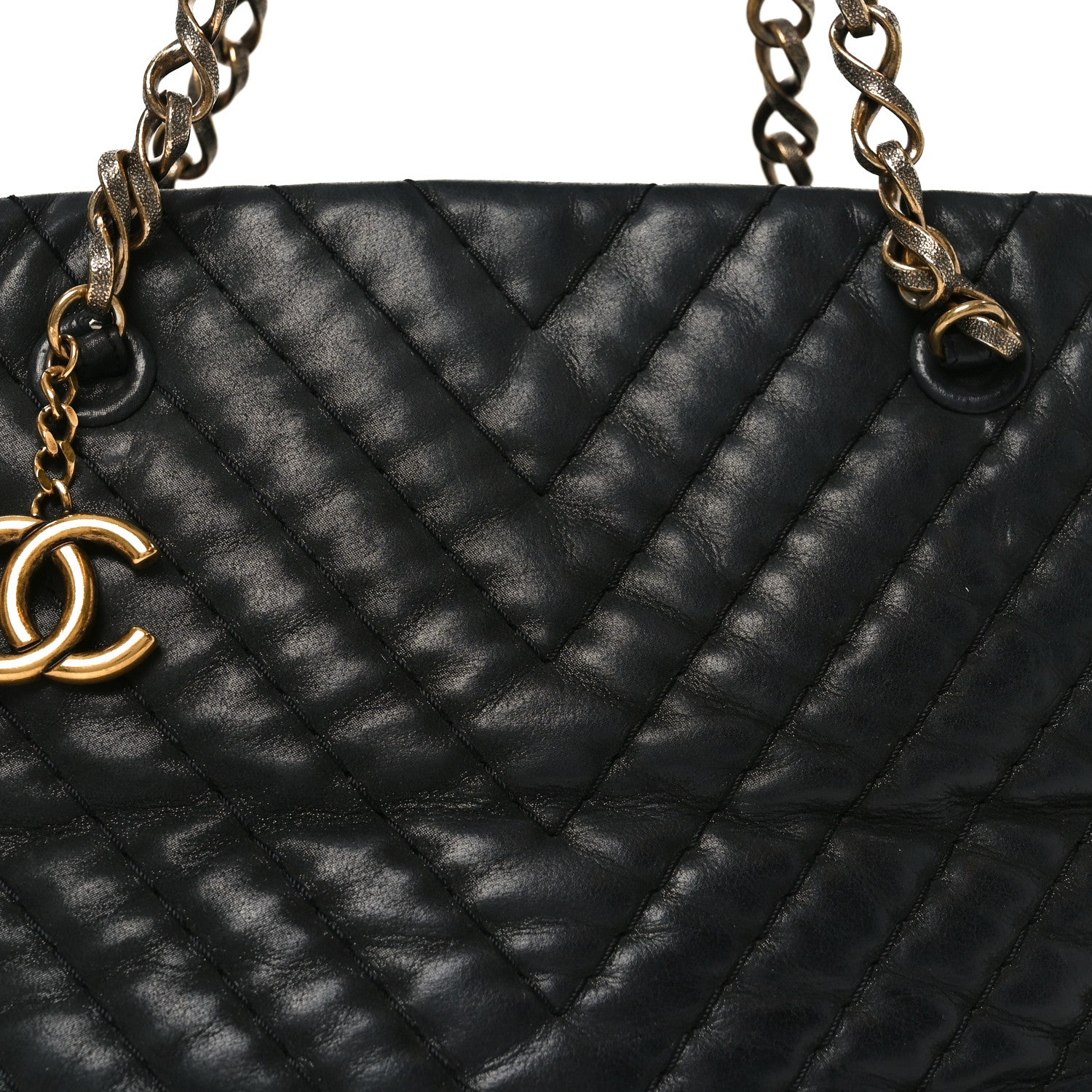 Calfskin Chevron Quilted Surpique Tote Black