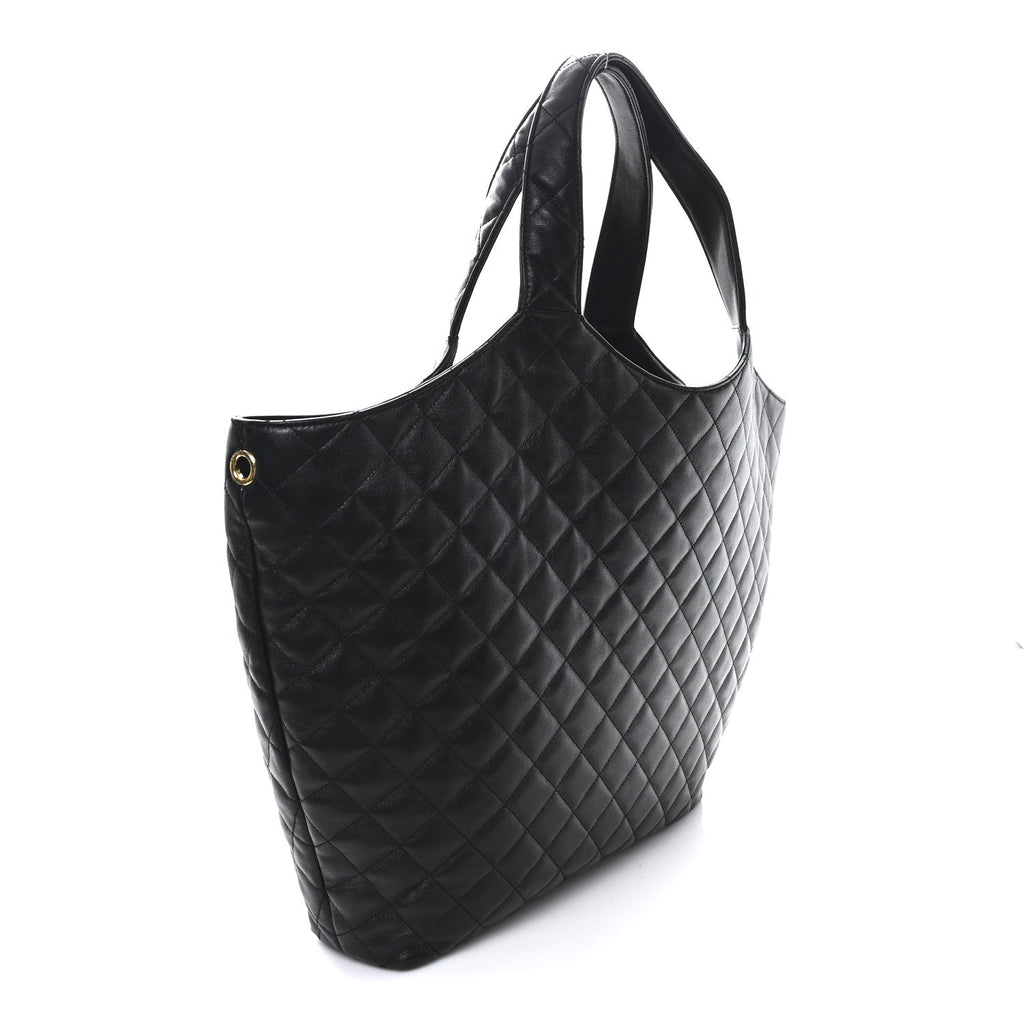Lambskin Quilted Maxi Icare Shopping Tote Black