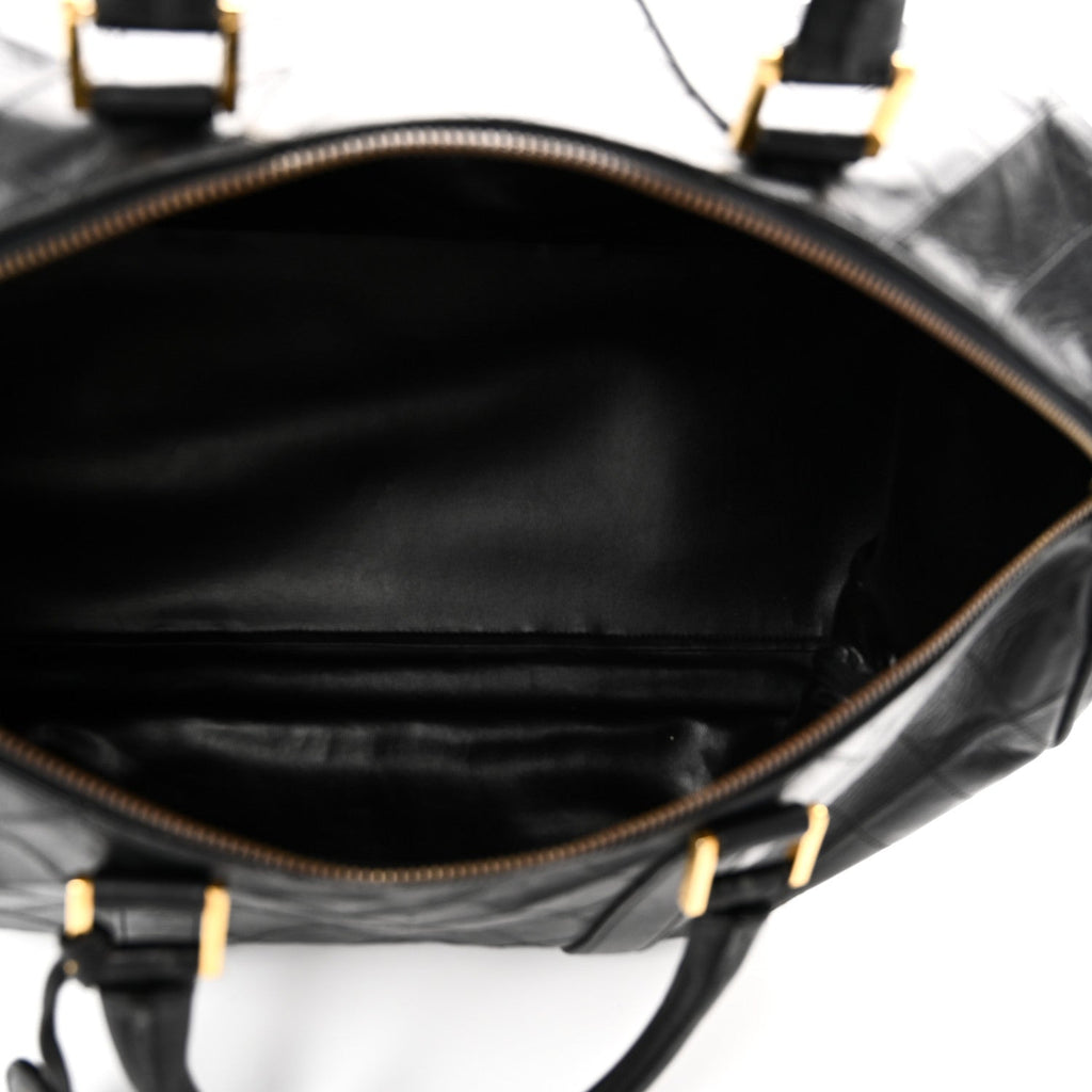 Calfskin Stitched Duffle Travel Bag Black