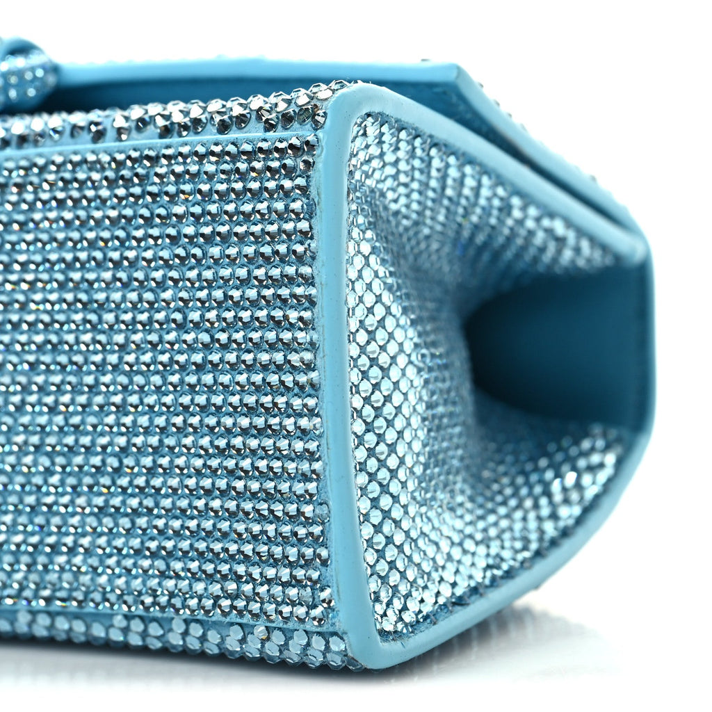 Strass Suede Hourglass Top Handle Bag XS Light Blue