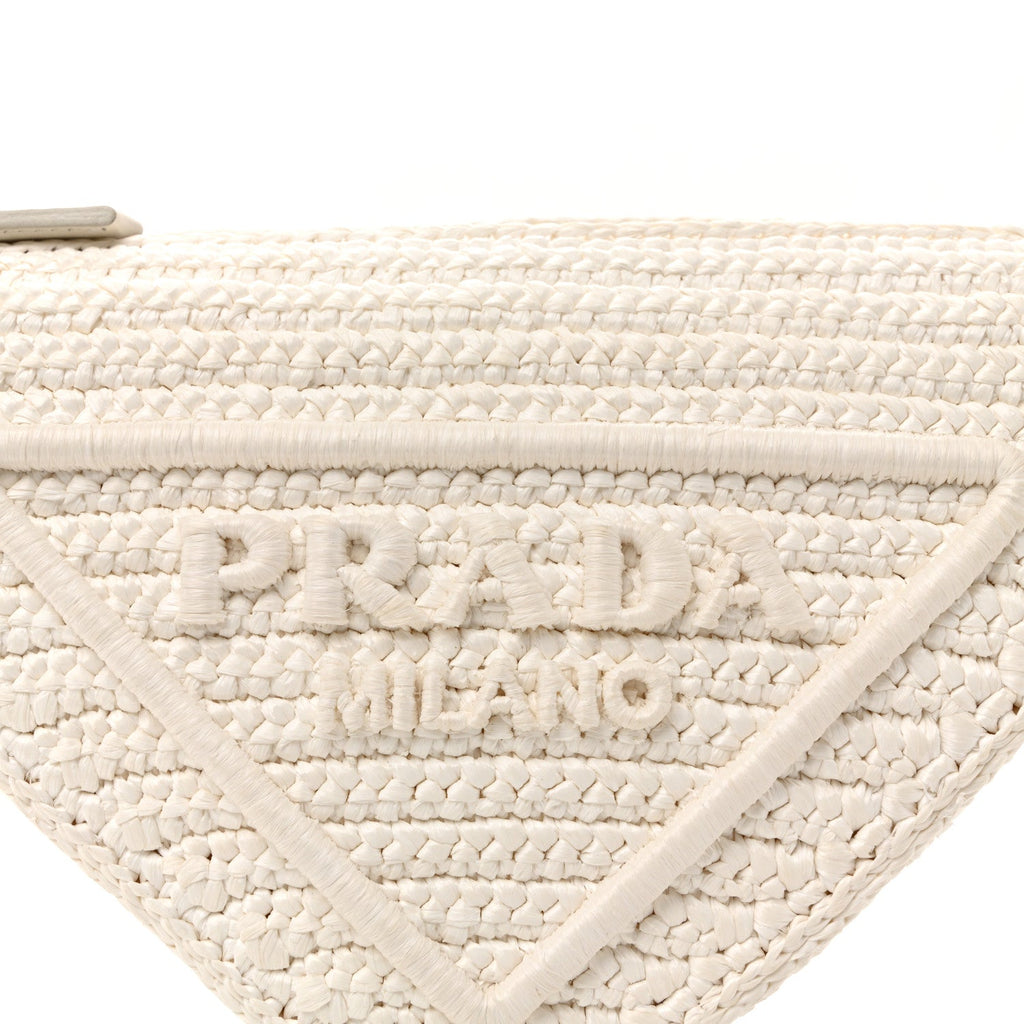 Yarn Raffia Effect Crochet Triangle Shoulder Bag White