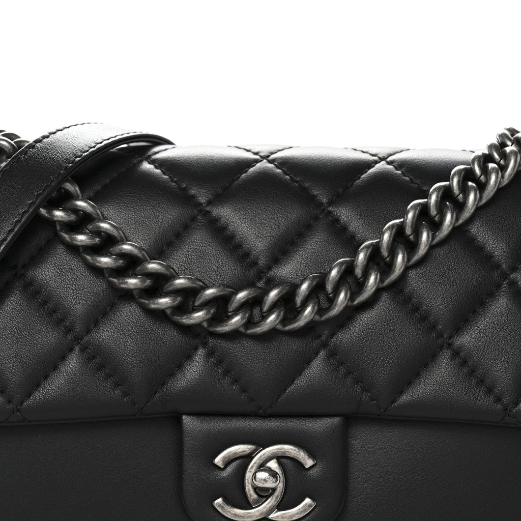 Calfskin Quilted Large Rock My Shoulder Flap Black