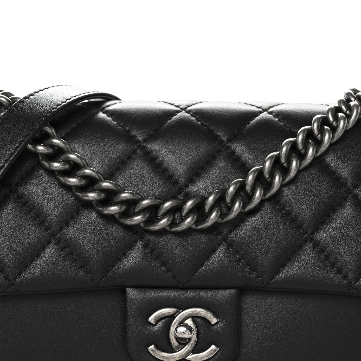 Calfskin Quilted Large Rock My Shoulder Flap Black
