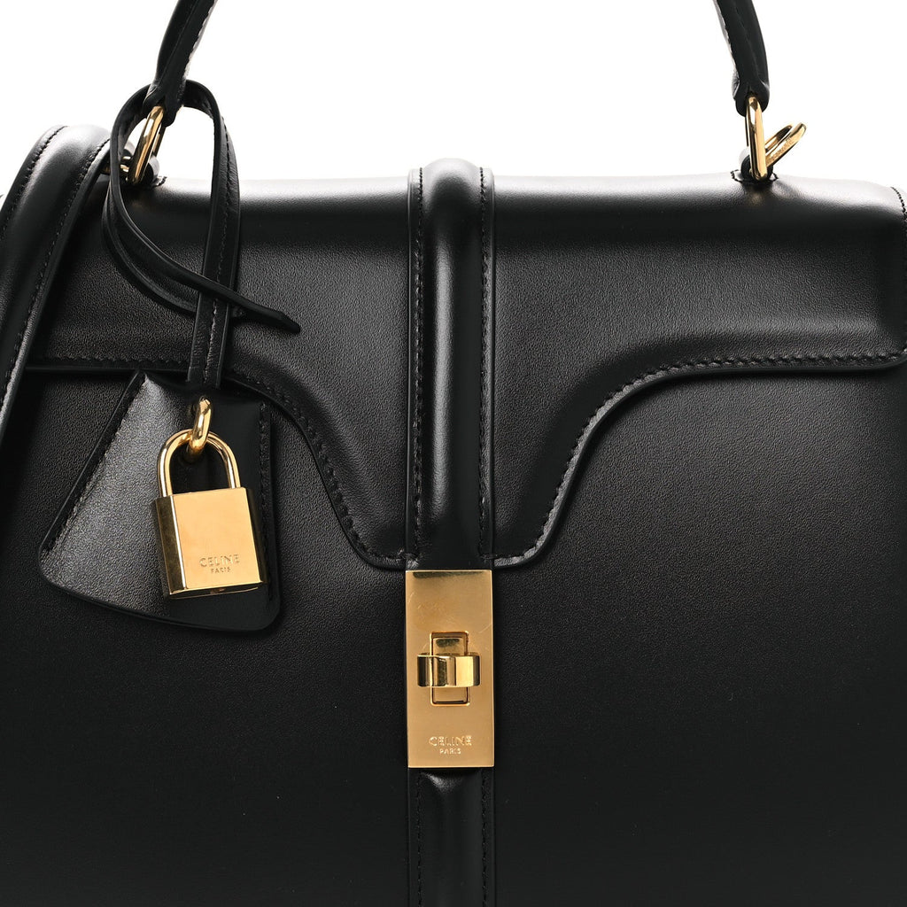 Satinated Calfskin Small 16 Top Handle Bag Black