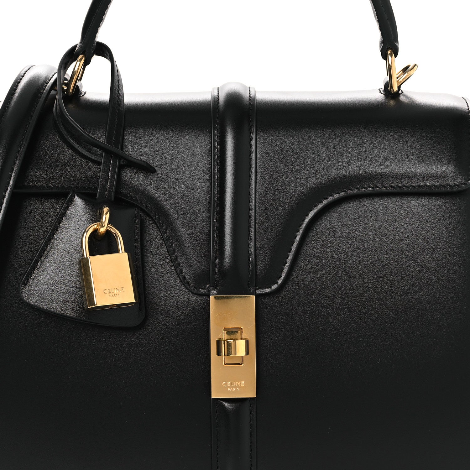 Satinated Calfskin Small 16 Top Handle Bag Black