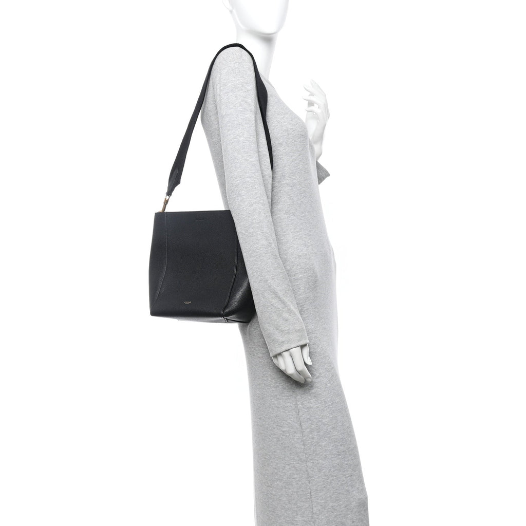 Soft Grained Calfskin Small Sangle Bucket Bag Black