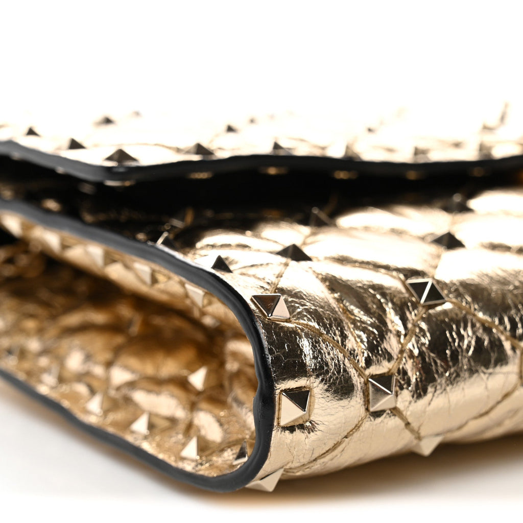 Metallic Wrinkled Lambskin Rockstud Spike Wallet on Chain Mekong
