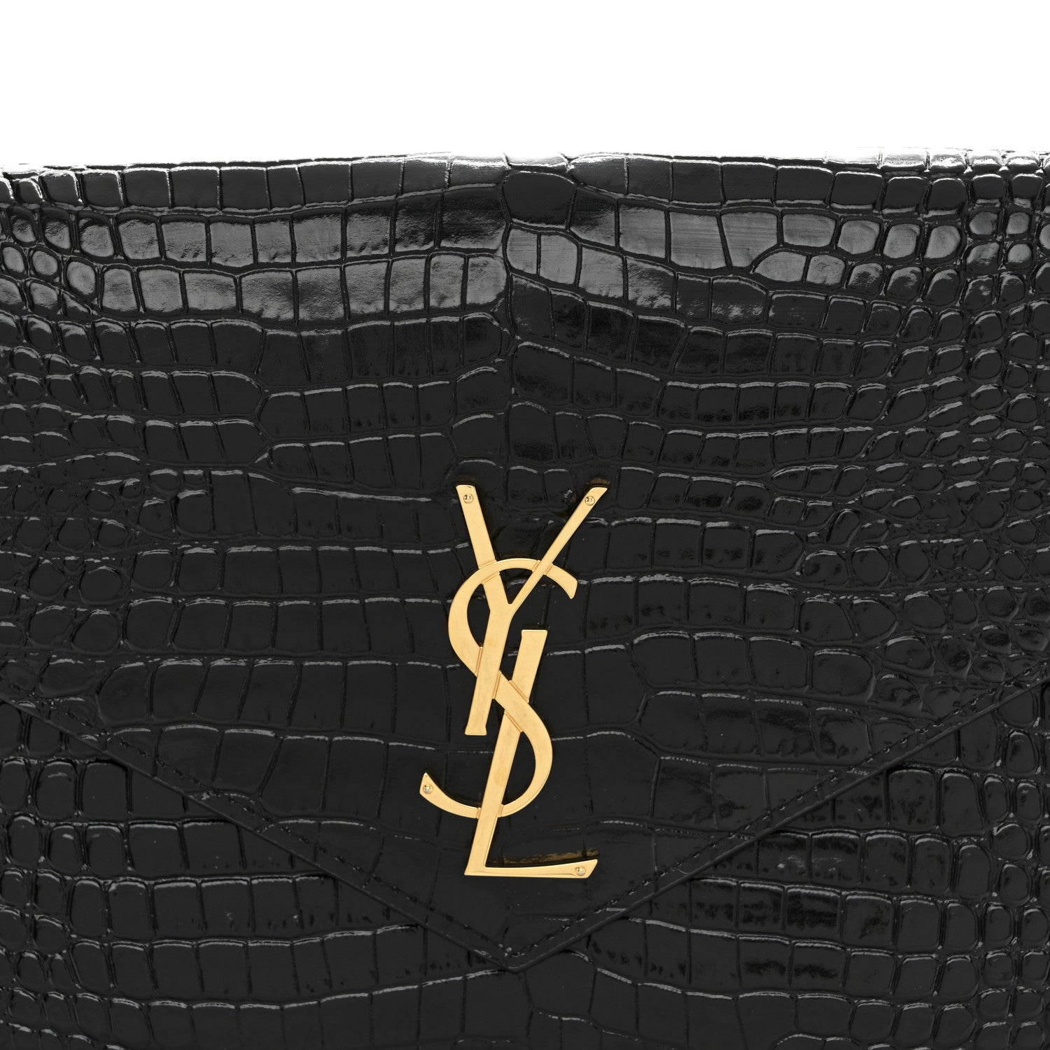 Calfskin Crocodile Embossed Monogram Cassandre Flap Pouch Black