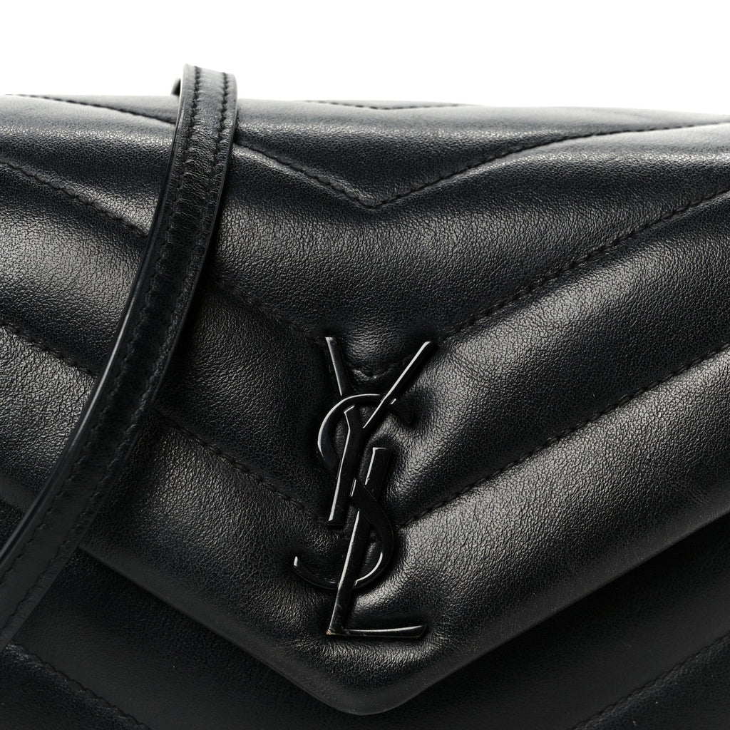 Calfskin Y Quilted Monogram Monochrome Toy Loulou Crossbody Bag Black