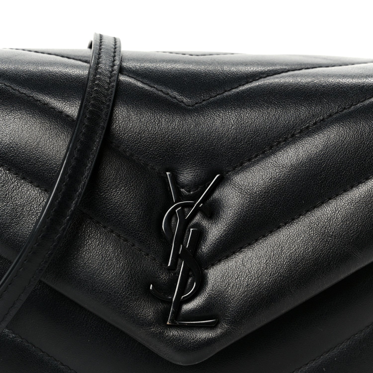 Calfskin Y Quilted Monogram Monochrome Toy Loulou Crossbody Bag Black