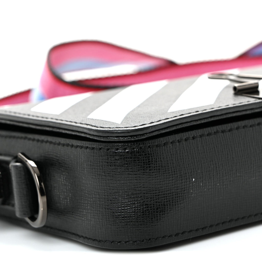Saffiano Striped Mini Diag Binder Clip Bag Black White Indus