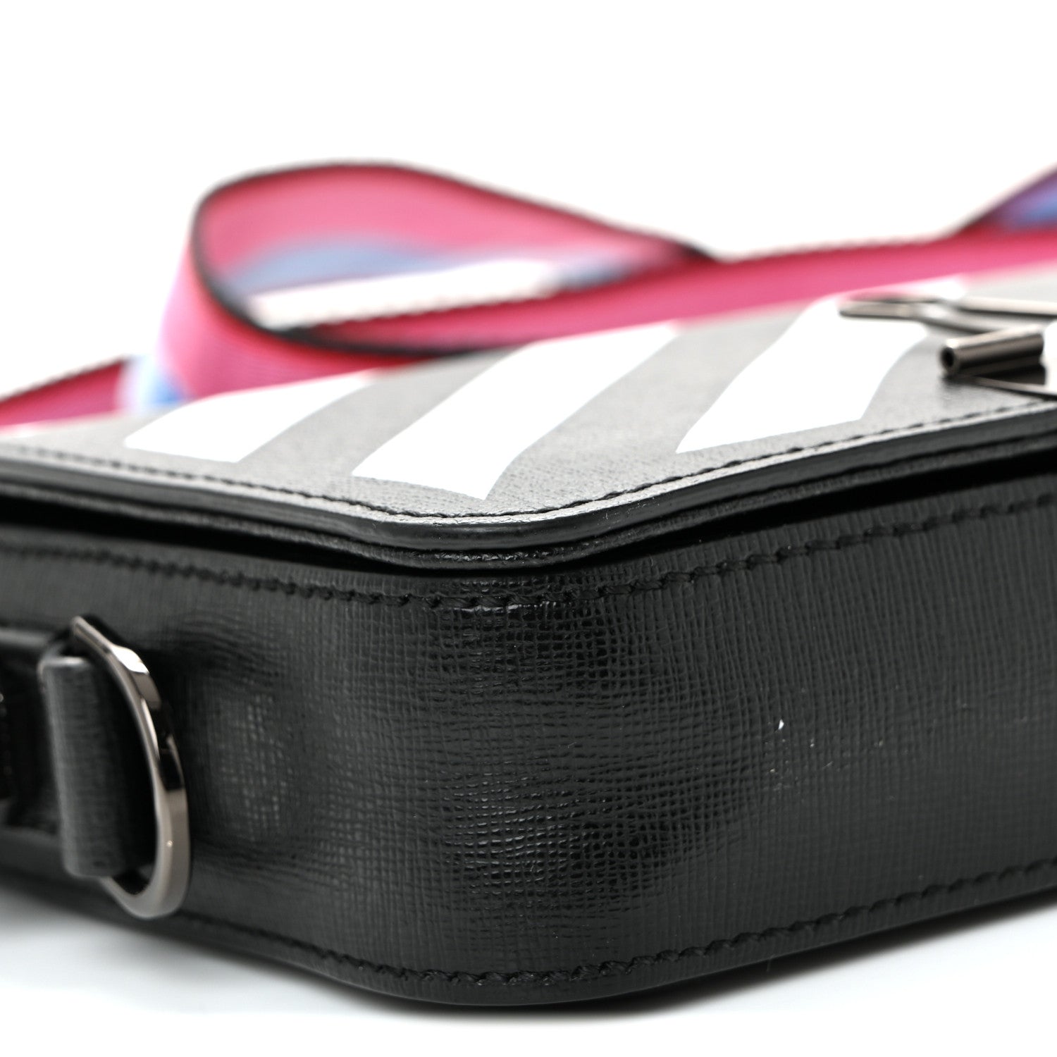 Saffiano Striped Mini Diag Binder Clip Bag Black White Indus
