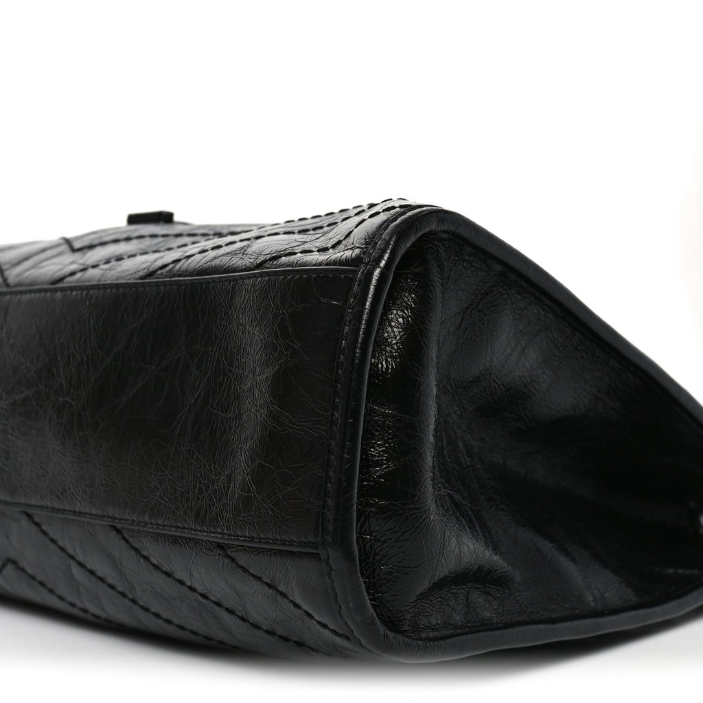 Crinkled Calfskin Matelasse Monogram Medium Niki Shopper Tote Black