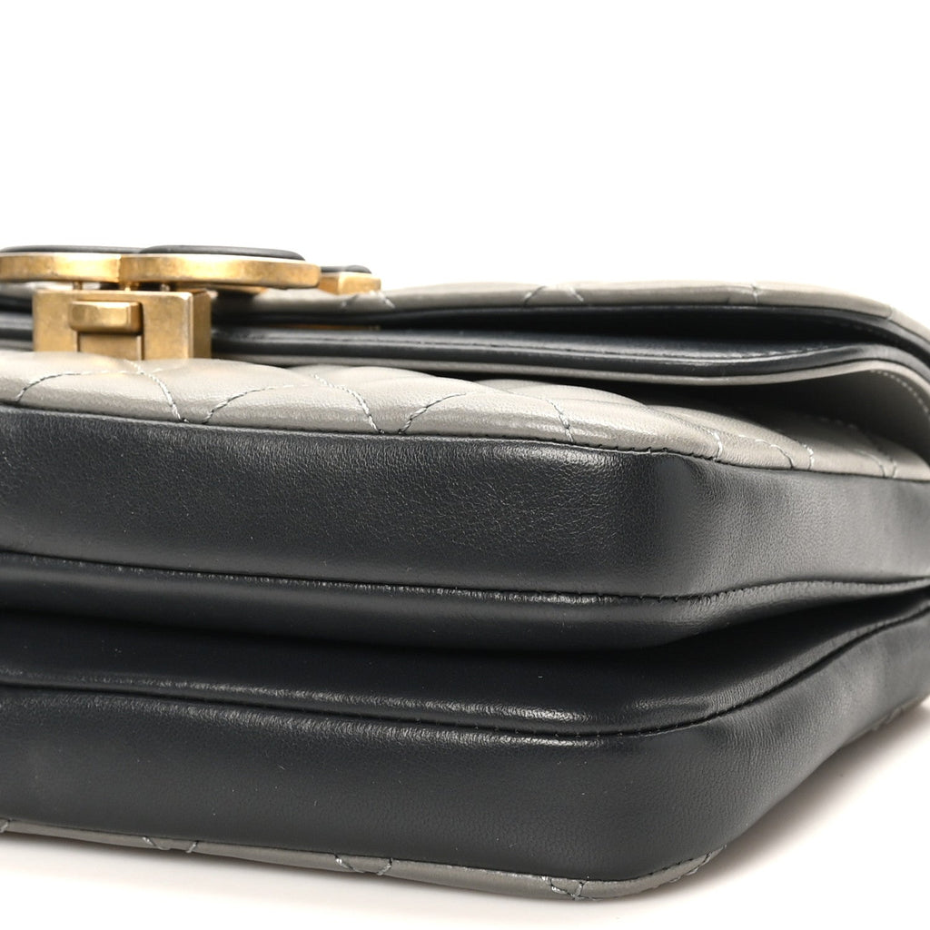 Lambskin Quilted Small CC Chic Flap Grey Dark Navy