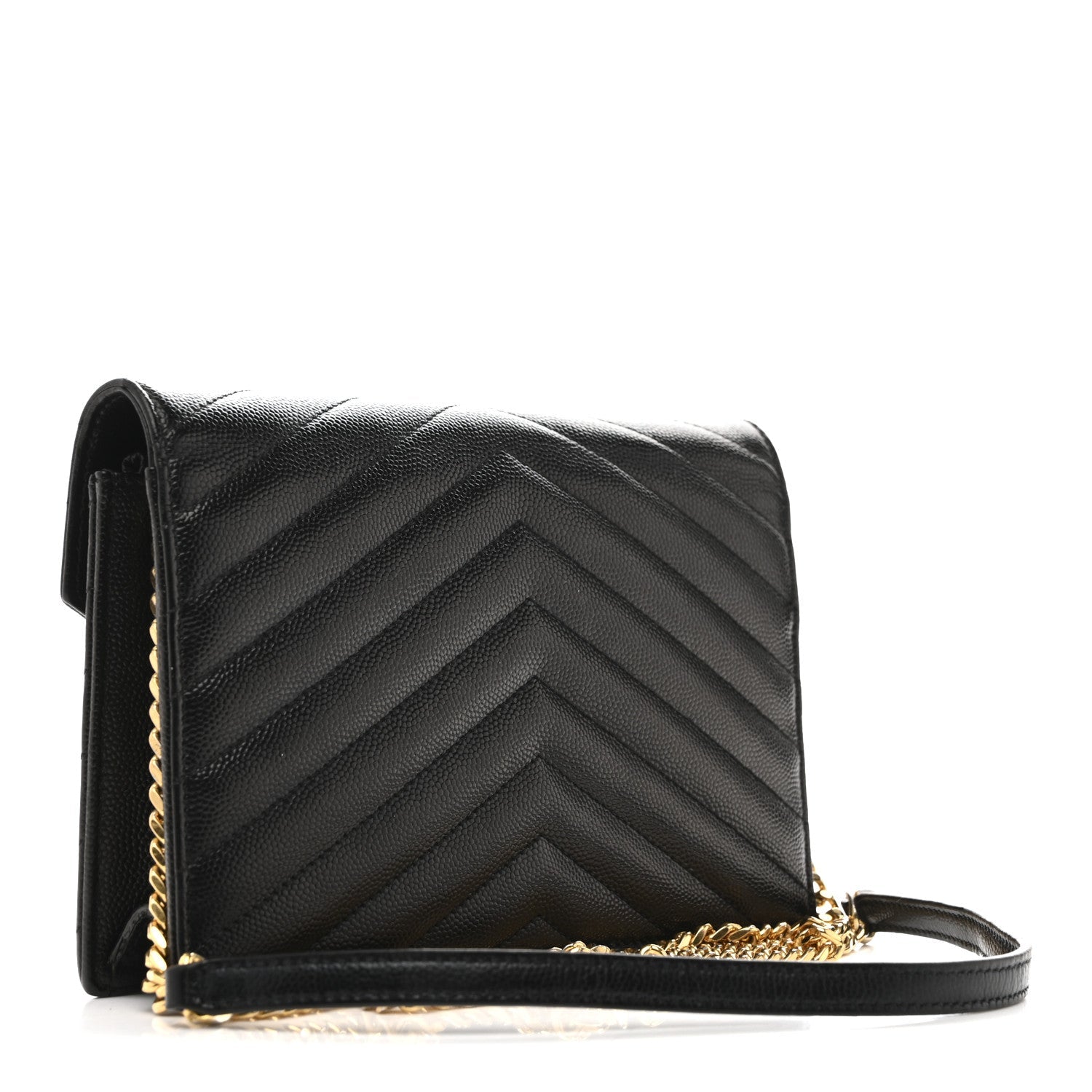Grain De Poudre Matelasse Chevron Monogram Envelope Chain Wallet Black