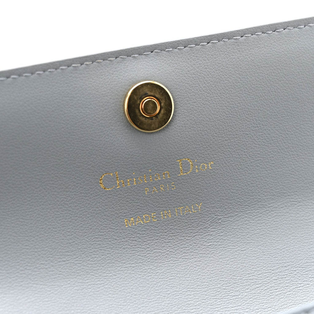 Supple Calfskin Cannage Caro Orchid Long Wallet Cloud Blue