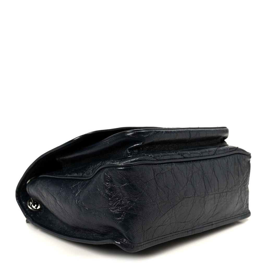 Crinkled Calfskin Matelasse Monogram Medium Niki Chain Satchel Deep Marine