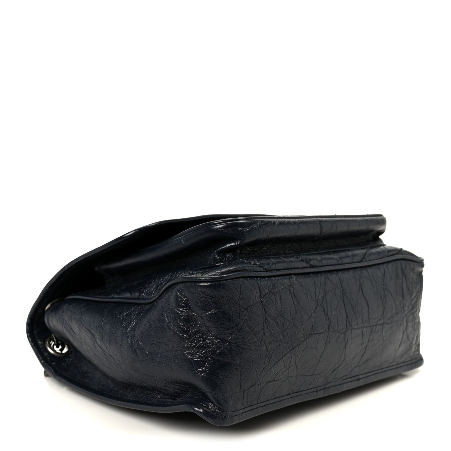 Crinkled Calfskin Matelasse Monogram Medium Niki Chain Satchel Deep Marine