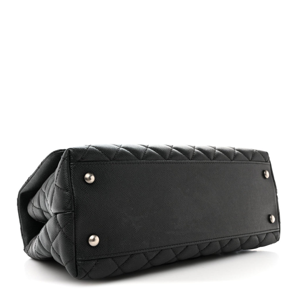 Caviar Lizard Embossed Quilted Small Coco Handle Flap Black