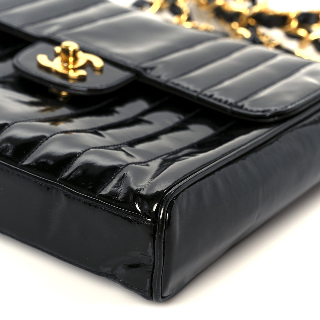Patent Vertical Quilt Small Flap Black