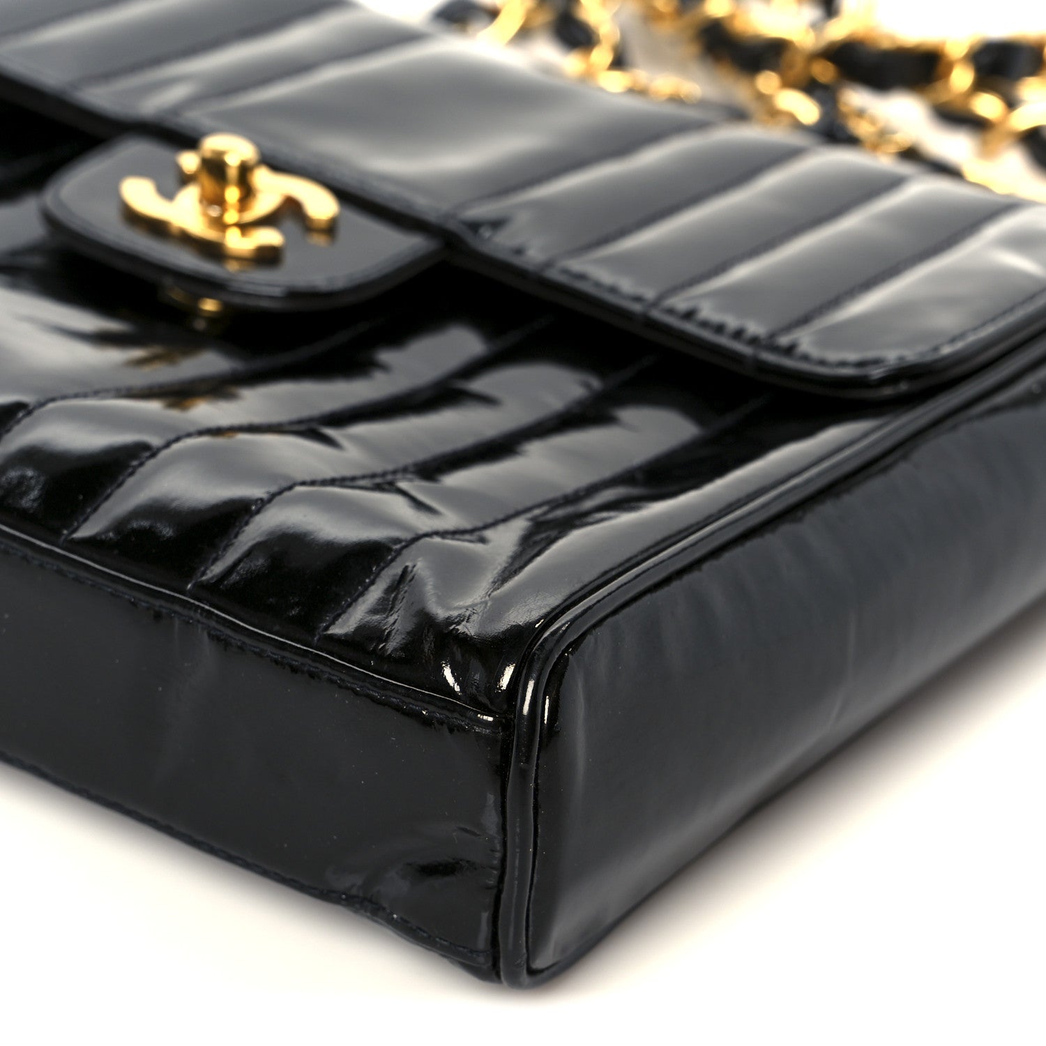 Patent Vertical Quilt Small Flap Black