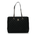 Caviar Quilted Large CC Shopping Tote Black