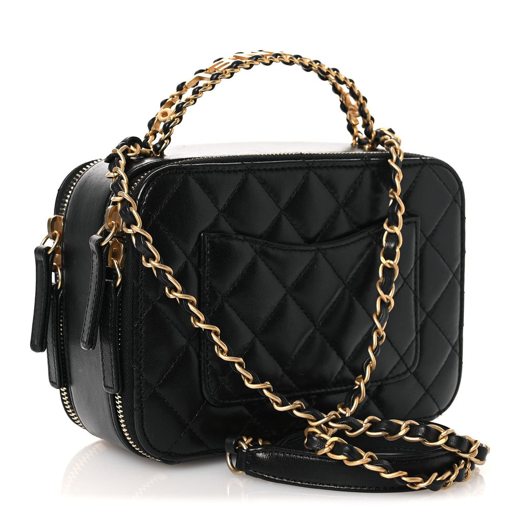 Shiny Calfskin Quilted Small Pick Me Up Vanity Case Black