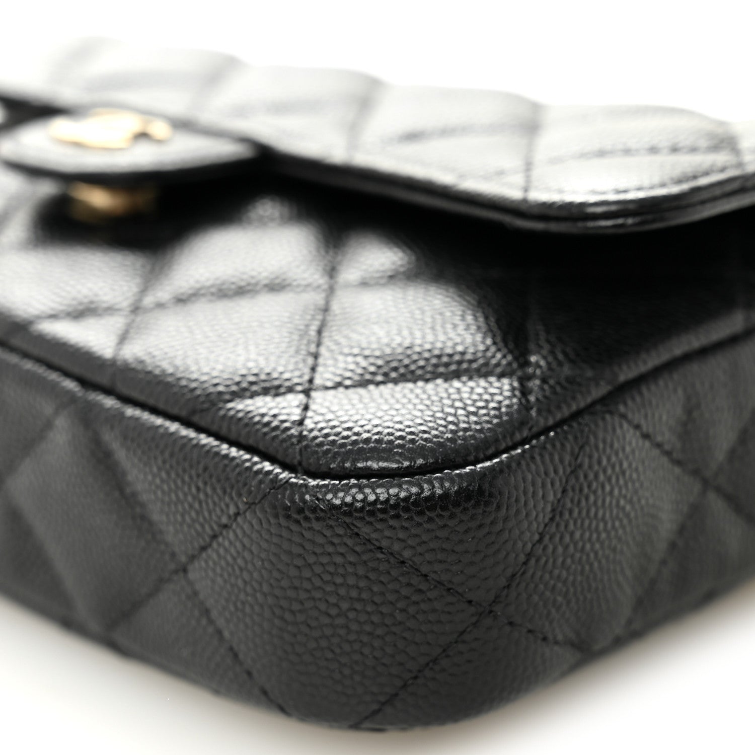 Caviar Quilted Flap Phone Holder With Chain Black