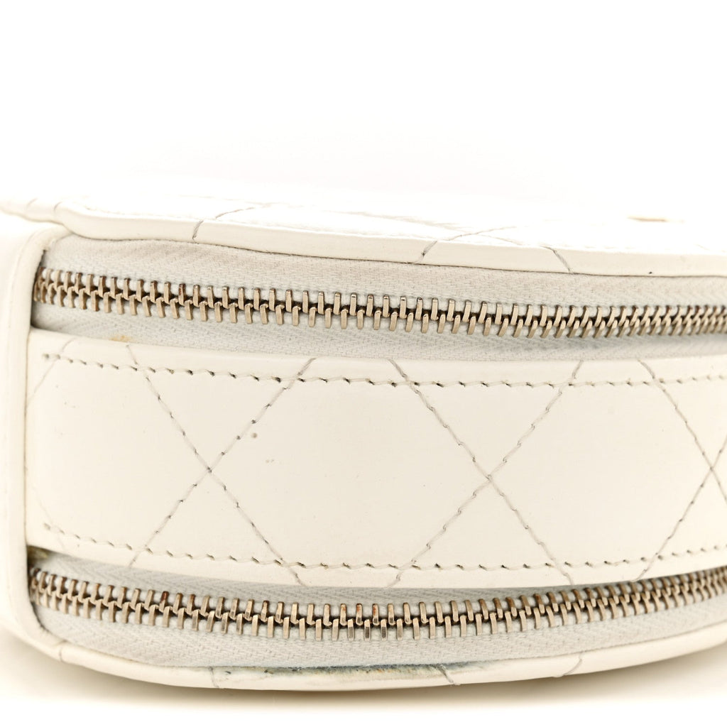 Lambskin Quilted Round Handle With Care Vanity With Chain White