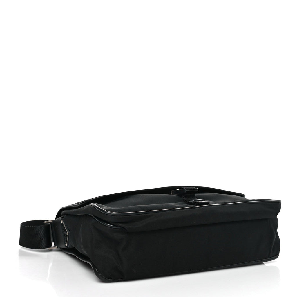 Tessuto Nylon Saffiano Single Snap Buckle Flap Messenger Bag Black