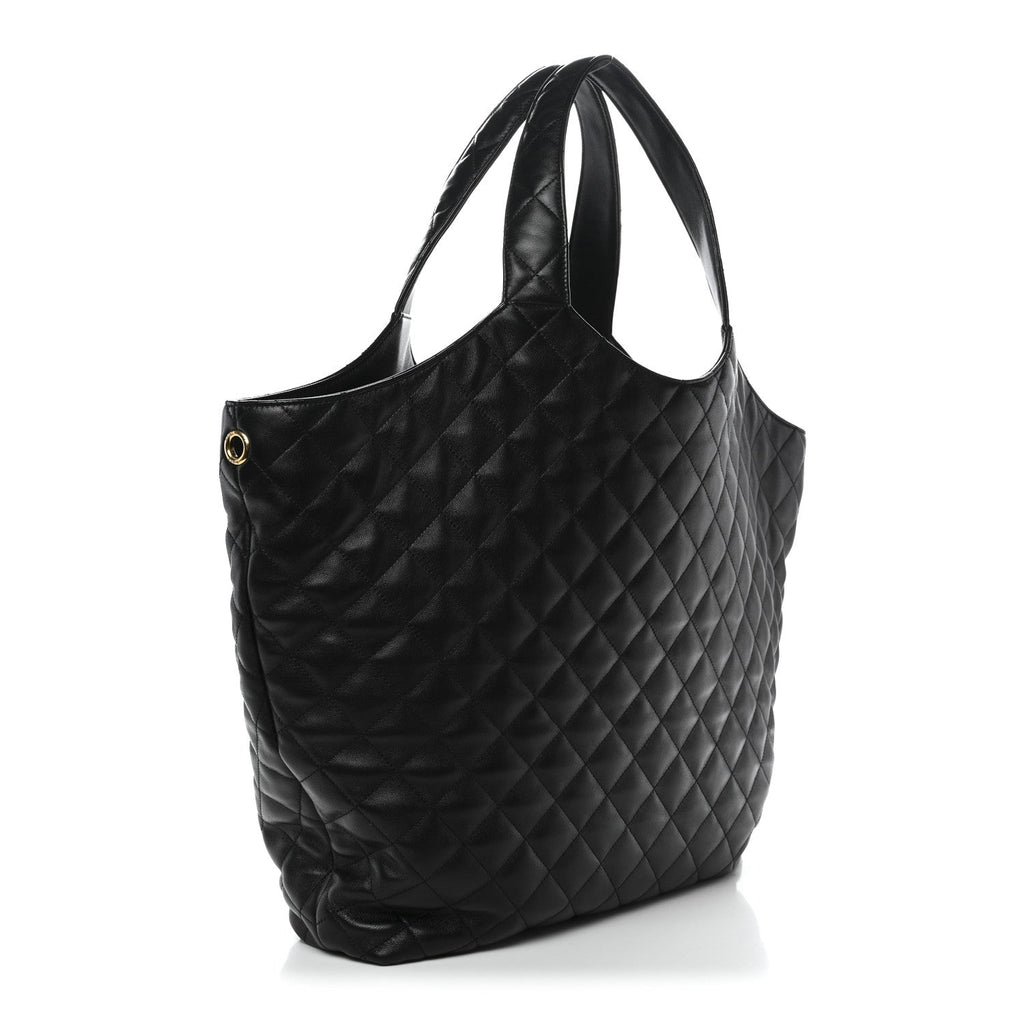 Lambskin Quilted Maxi Icare Shopping Tote Black