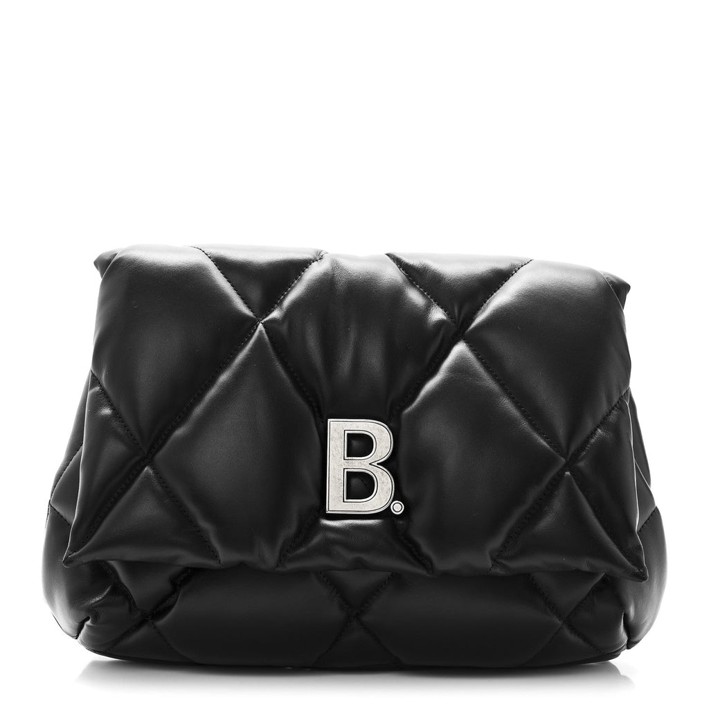 Nappa Calfskin Quilted Touch B Puffy Clutch Black