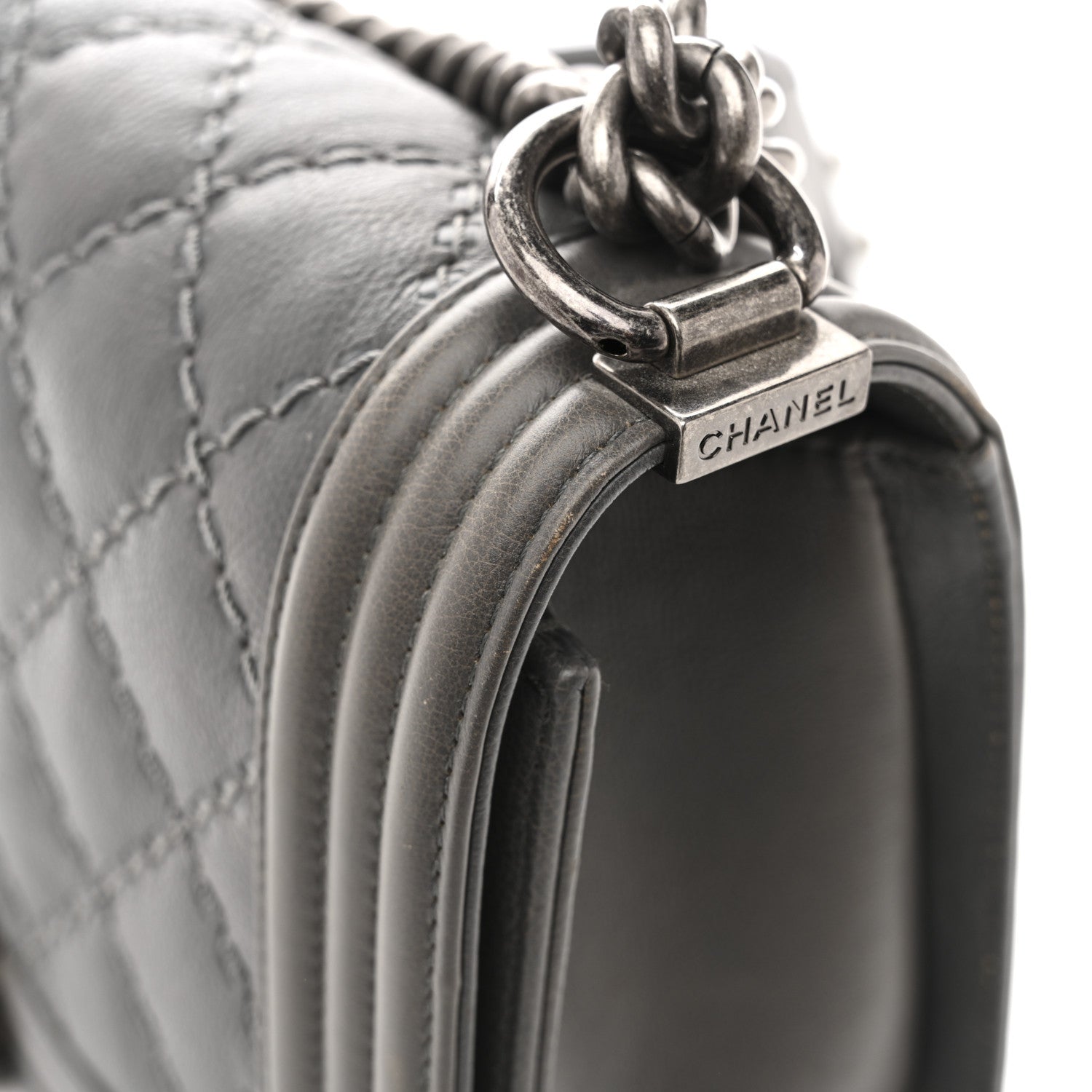 Calfskin Double Stitch Medium Boy Flap Grey