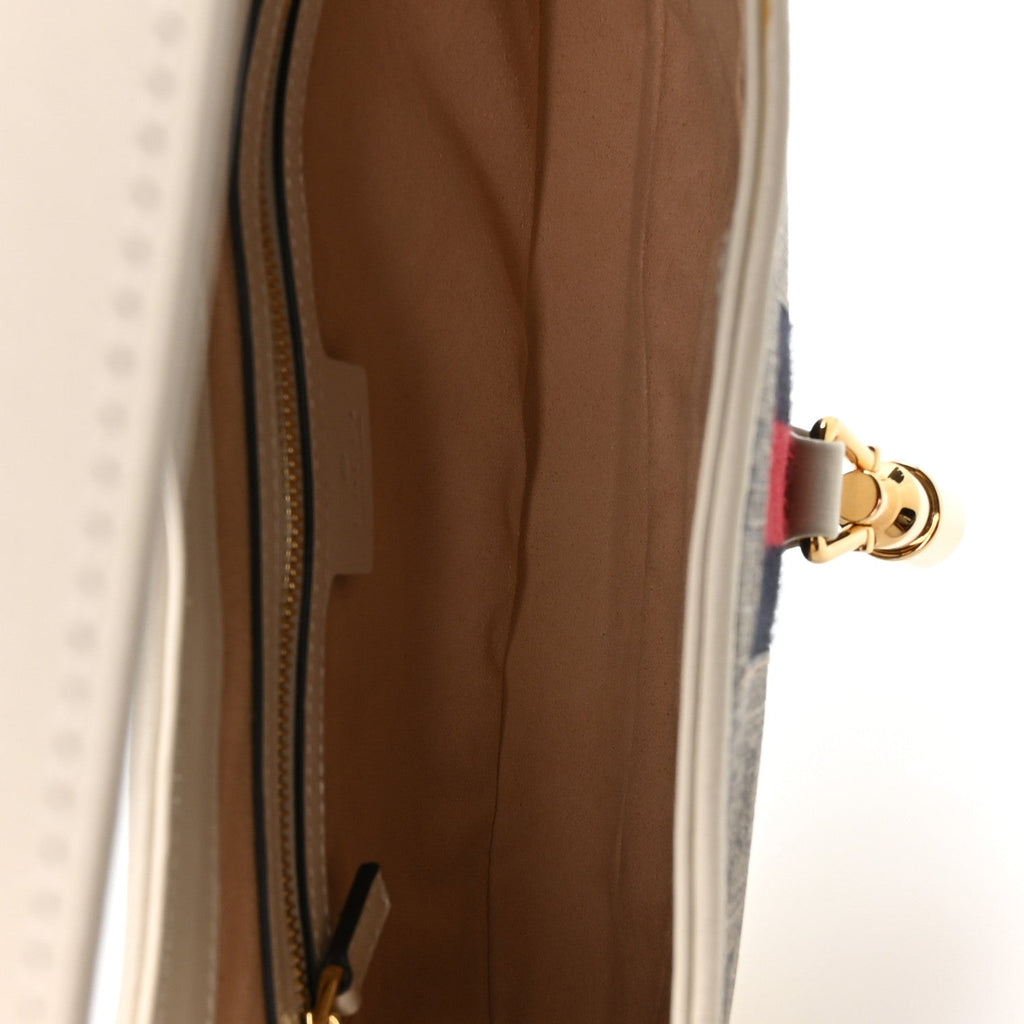 GG Supreme Monogram Azalea Calfskin Web Small Jackie 1961 Hobo Beige Ebony Mystic White