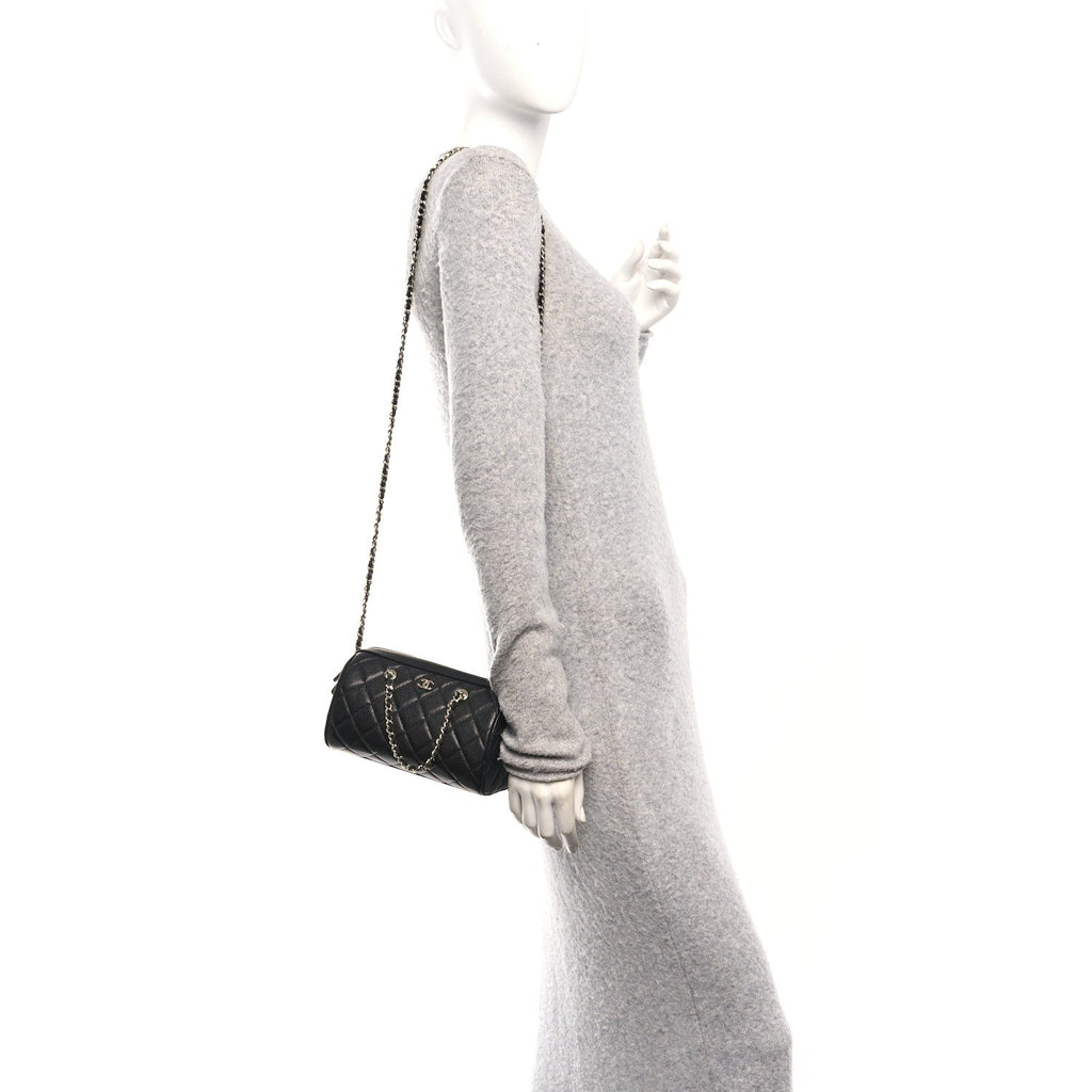 Caviar Quilted Barrel Purse With Chain  Black