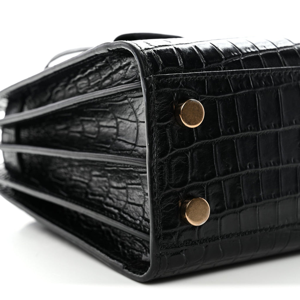 Calfskin Crocodile Embossed Nano Sac De Jour Black