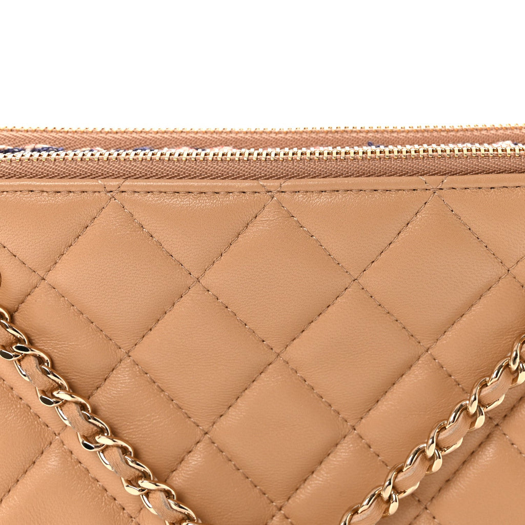 Tweed Lambskin Quilted Pouch Beige Multicolor